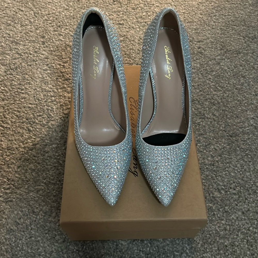 Elizabeth Tang Silver Rhinestone Heels - Size 8.5